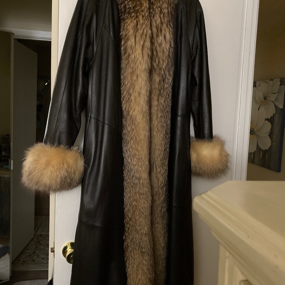 Genuine leather and Fox fur coat
